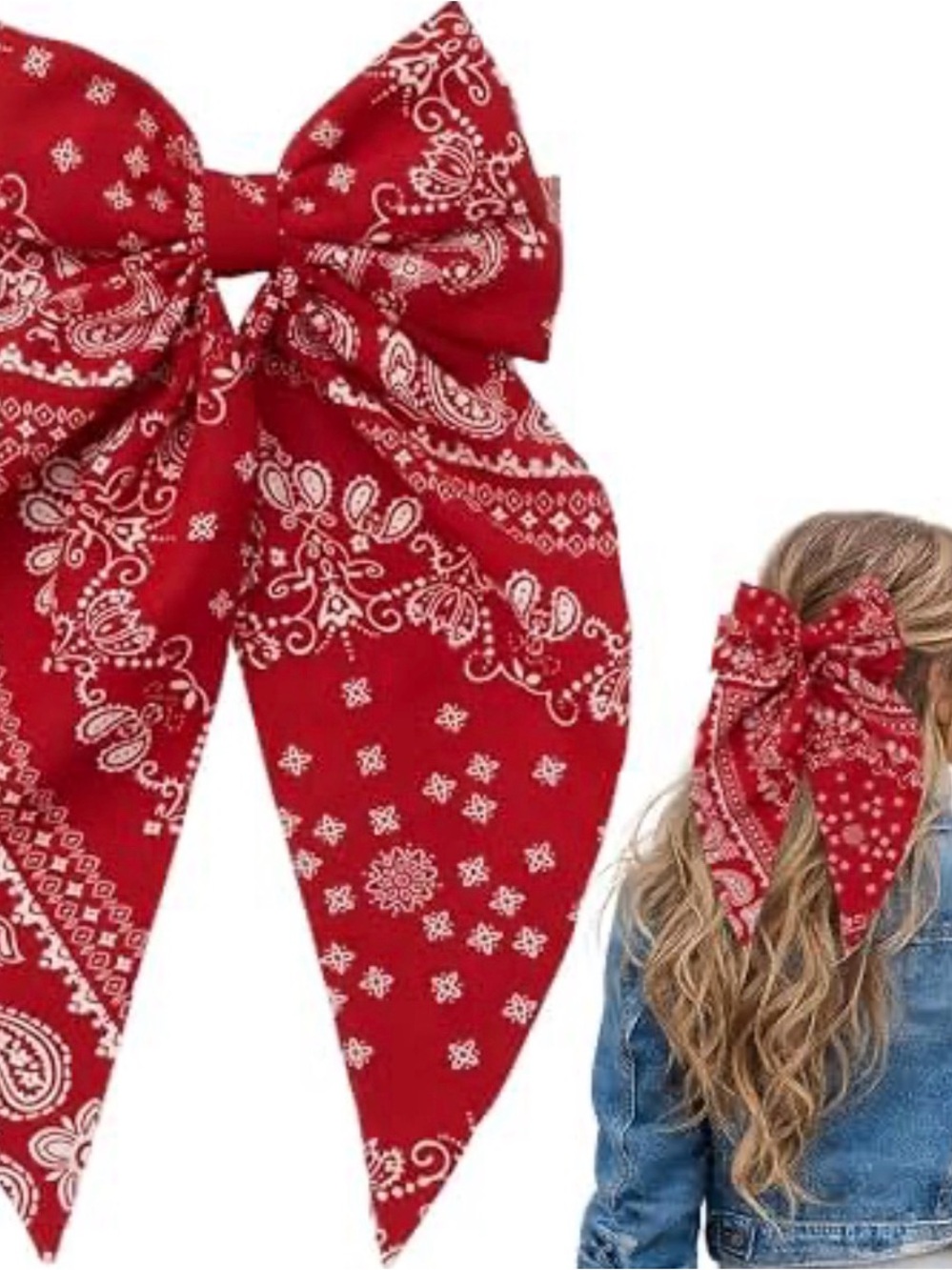 Red Paisley Bow Hair Scarf - Women's Accessory